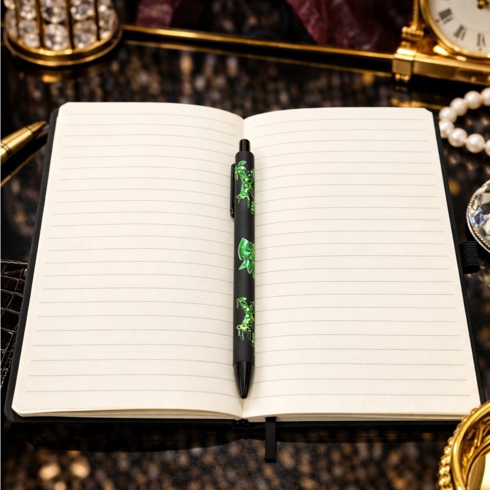 Black Notebook with Green Sequin Bow and Pen - Picture 2 of 2